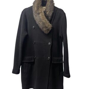 CAbi Black Pea MANOR DB Coat REMOVABLE Faux Fur Collar RARE #3008